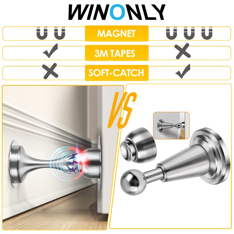 WINONLY Door Stopper, Magnetic Door Stop, Stainless Steel, Magnetic Door Catch, 3M Double-Sided Adhesive Tape, No Drilling, Screws for Stronger Mount, Hold Your Door Open, 1 Pack to Have a Try - Image 2